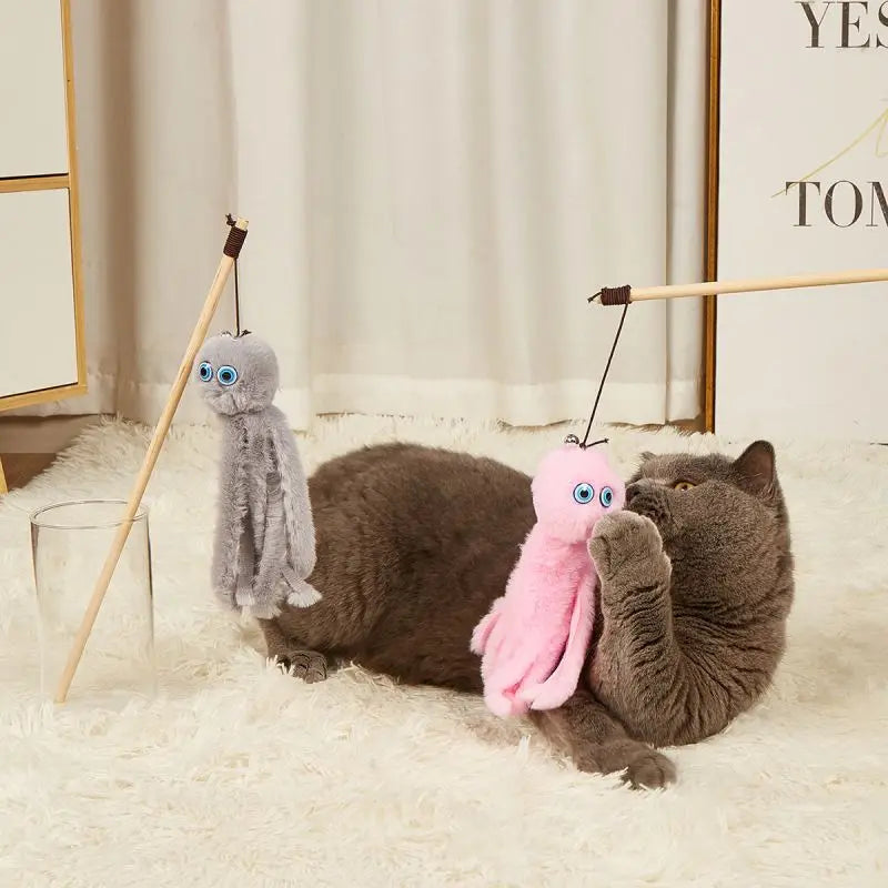 Funnycatstick Cartoon Octopus Shaped Plush Cat Teaser Stick