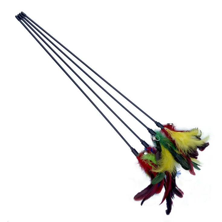 Funnycatstick Colorful Feathers cat Teaser Stick Multiple Feather Cat-tickling Toy