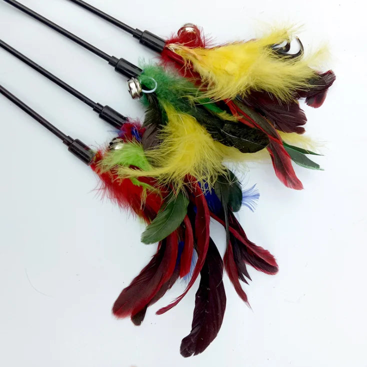 Funnycatstick Colorful Feathers cat Teaser Stick Multiple Feather Cat-tickling Toy