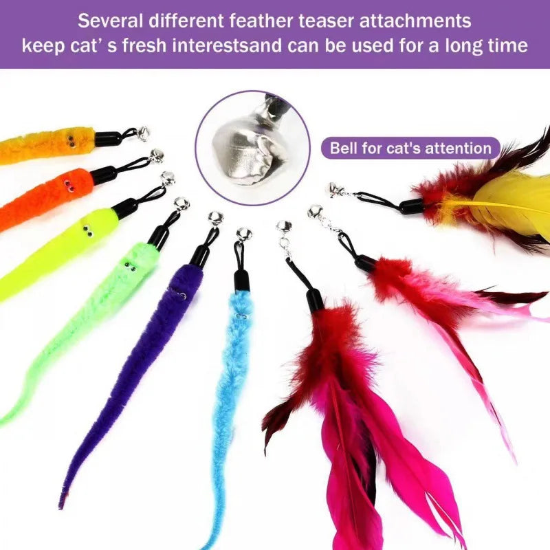 Funnycatstick Cat Stick Pet Toy Feather Teasing Cat Teaser Set Three-Section Retractable Interactive Cat Toys