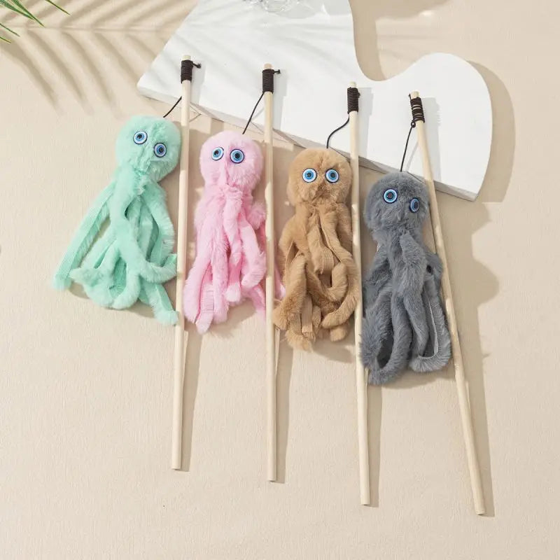 Funnycatstick Cartoon Octopus Shaped Plush Cat Teaser Stick