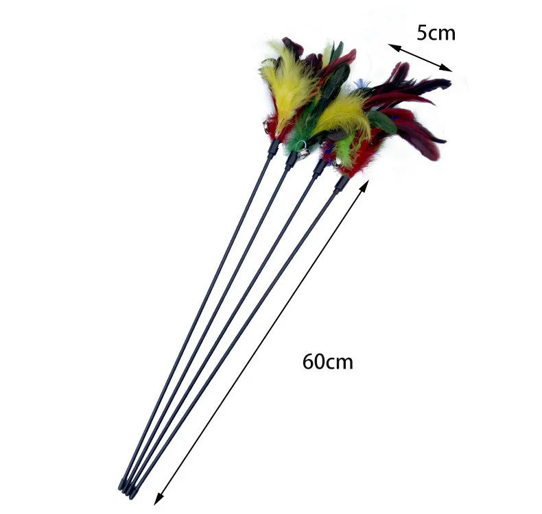Funnycatstick Colorful Feathers cat Teaser Stick Multiple Feather Cat-tickling Toy