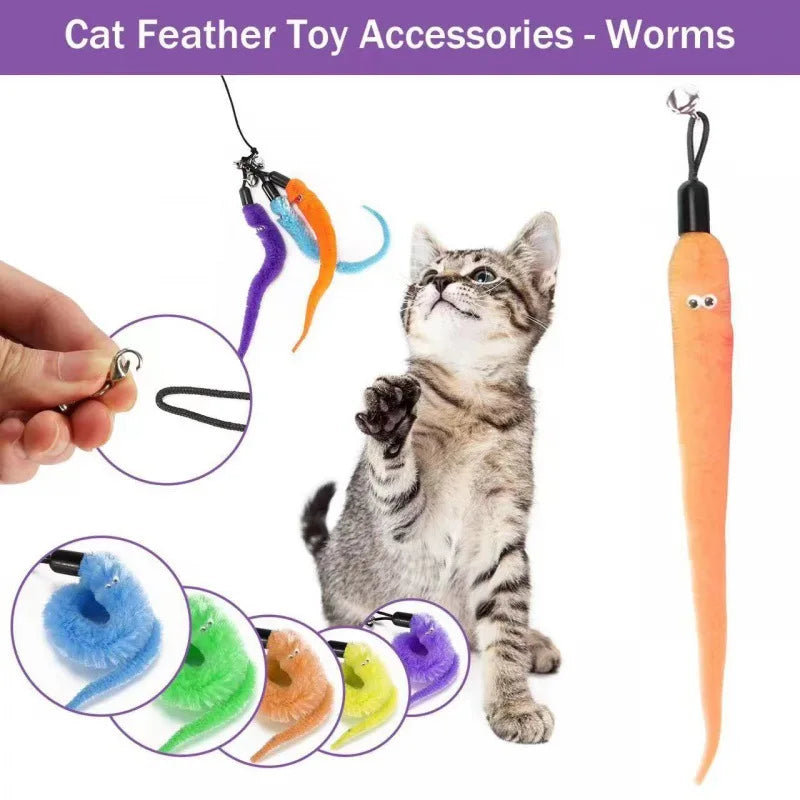 Funnycatstick Cat Stick Pet Toy Feather Teasing Cat Teaser Set Three-Section Retractable Interactive Cat Toys