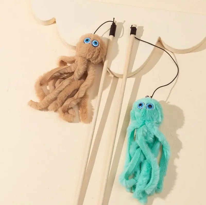 Funnycatstick Cartoon Octopus Shaped Plush Cat Teaser Stick
