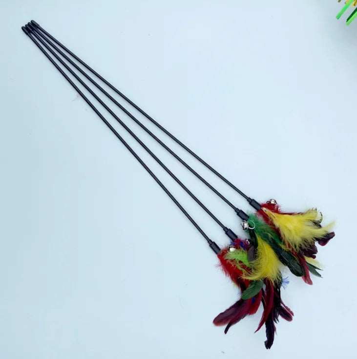 Funnycatstick Colorful Feathers cat Teaser Stick Multiple Feather Cat-tickling Toy