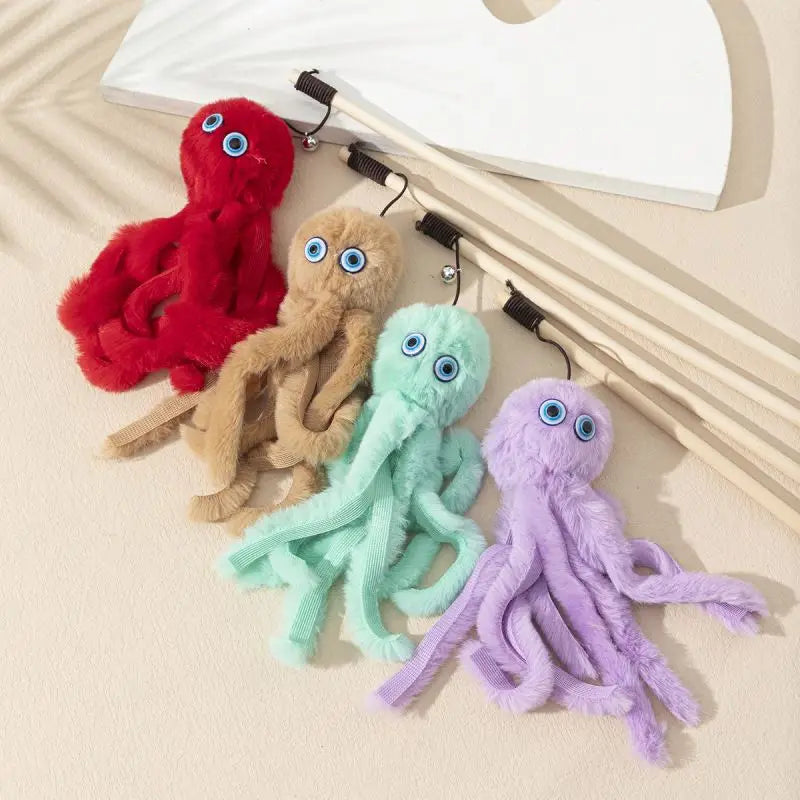 Funnycatstick Cartoon Octopus Shaped Plush Cat Teaser Stick